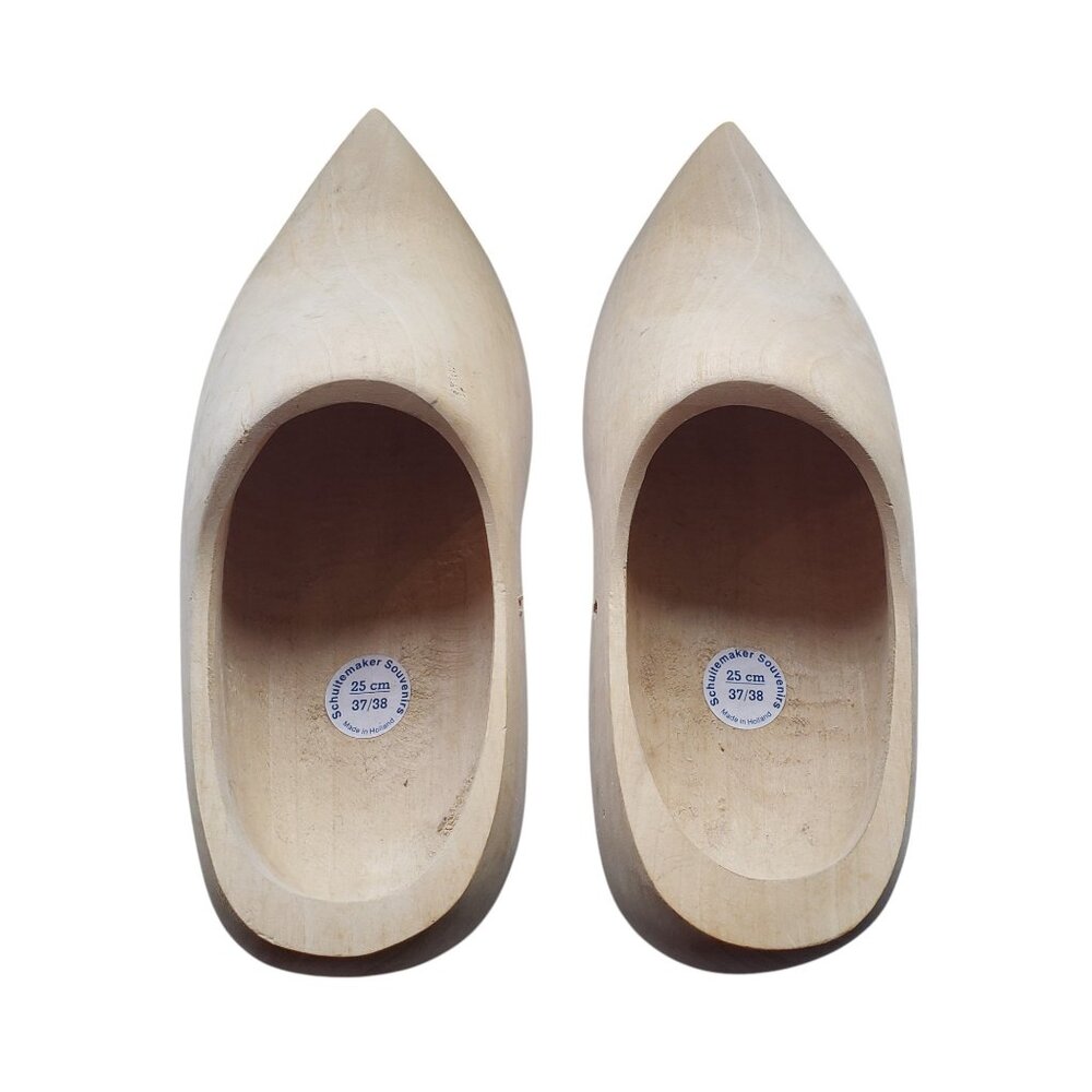 Vintage Natural Finish Traditional Wooden Dutch Clogs / Klompen